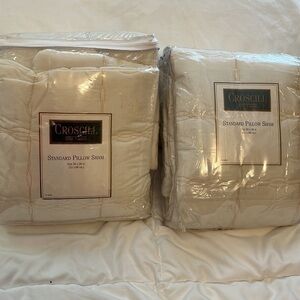 Pillow Shams x2 Croscill Standard NEW IN BAGS Off White Ivory Beige Tan Stitchin
